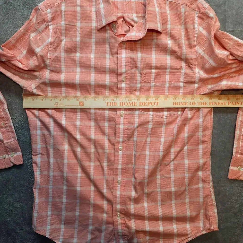 Banana Republic Dress Shirt Mens 16.5 34/35 Pink Plaid Non Iron Slim Fit Cotton